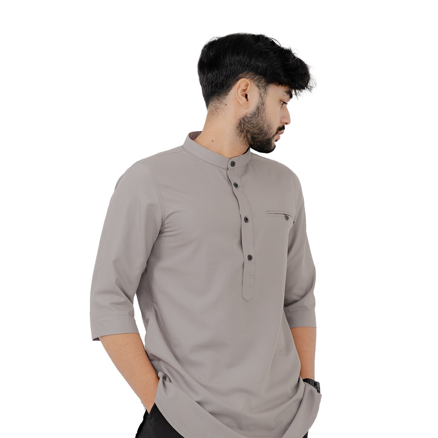 Jamal - Koko Pria Kancing Katun Superfine - Grey