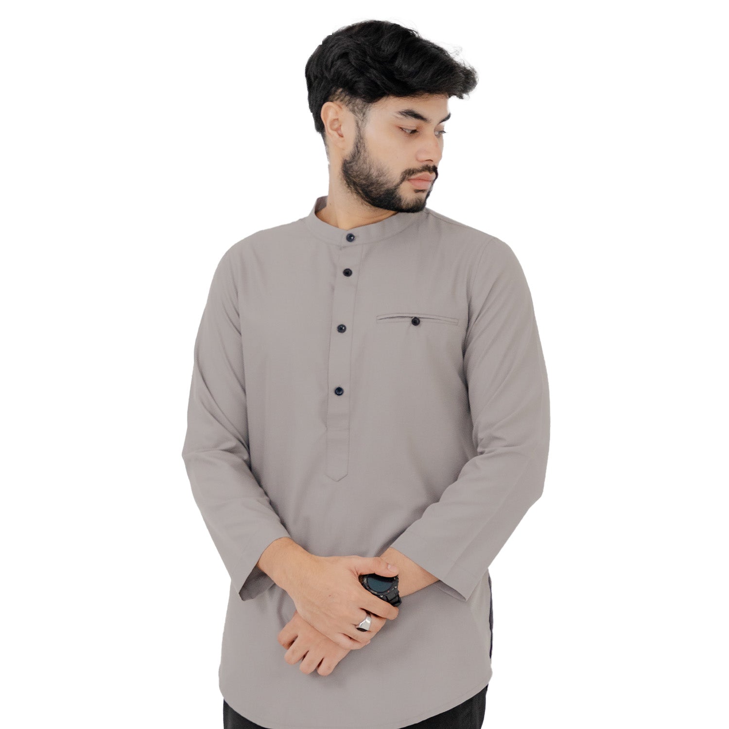 Khalil - Koko Pria Kancing Katun Superfine - Grey