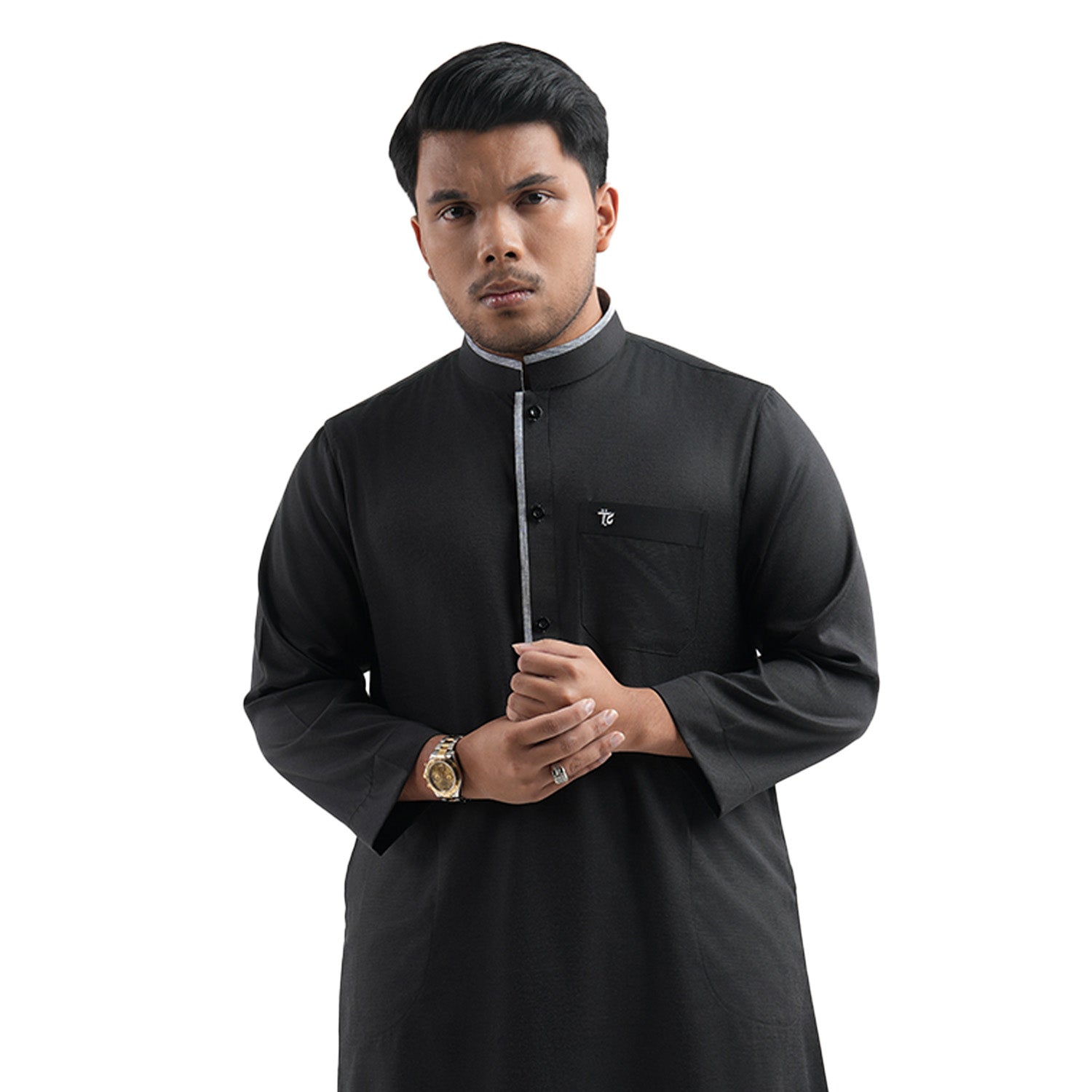 Khayr - Jubah/Gamis Pria Kancing Katun Madina - Black