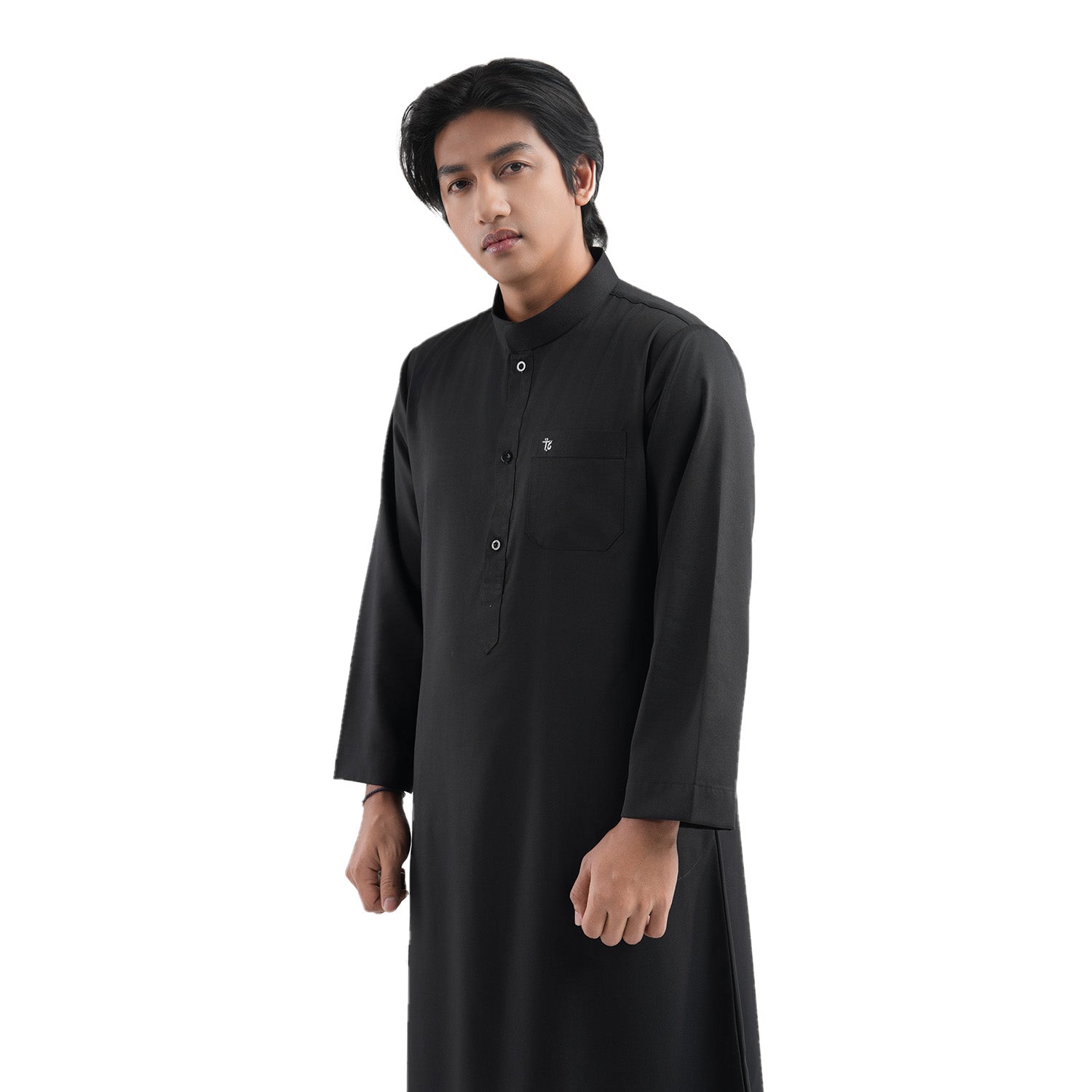 Rukha - Jubah/Gamis Pria Kancing Katun Toyobo - Black