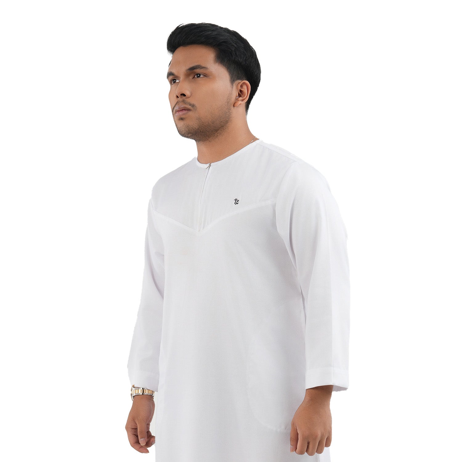 Sakha - Jubah/Gamis Pria Zipper Katun Madina - White