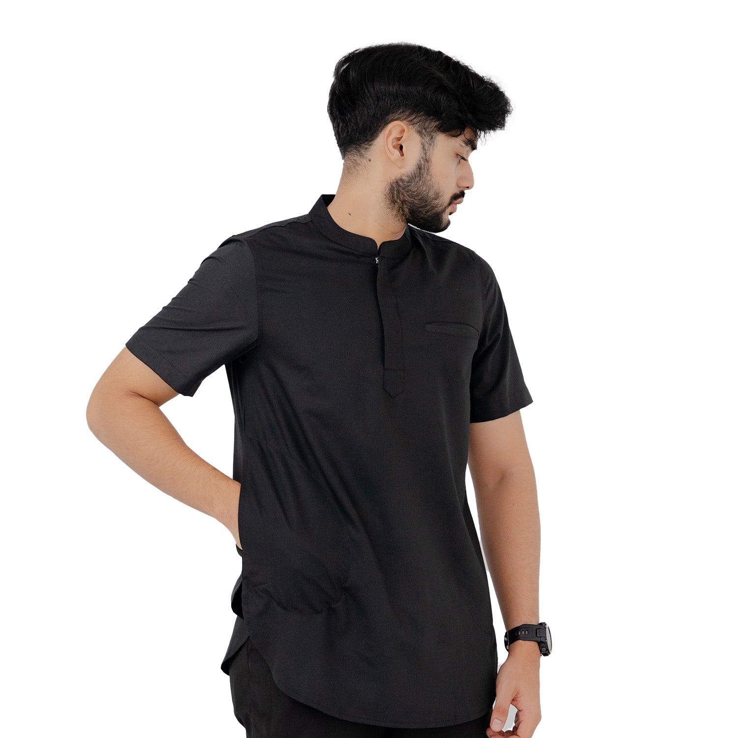 Sallam - Koko Pria Resleting Katun Superfine - Black