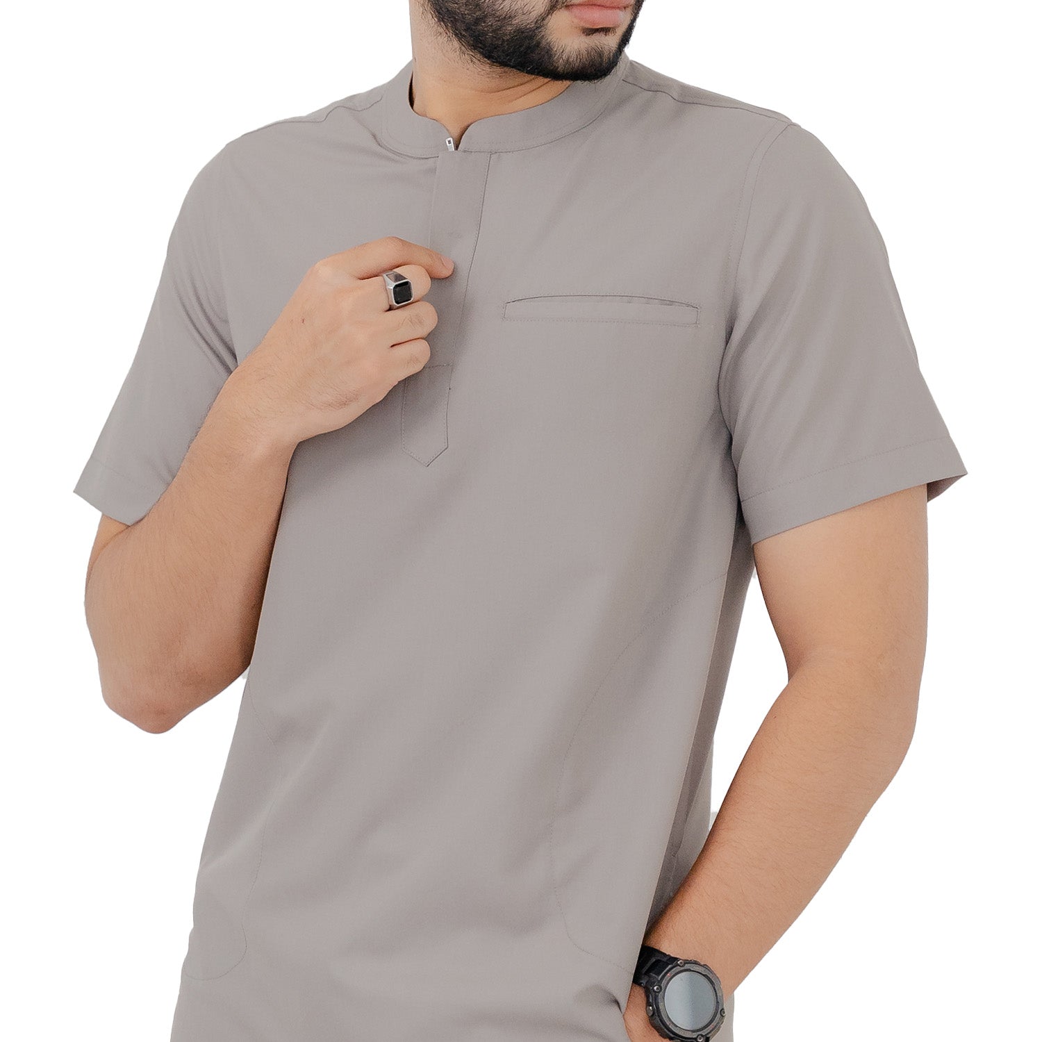 Sallam - Koko Pria Resleting Katun Superfine - Grey