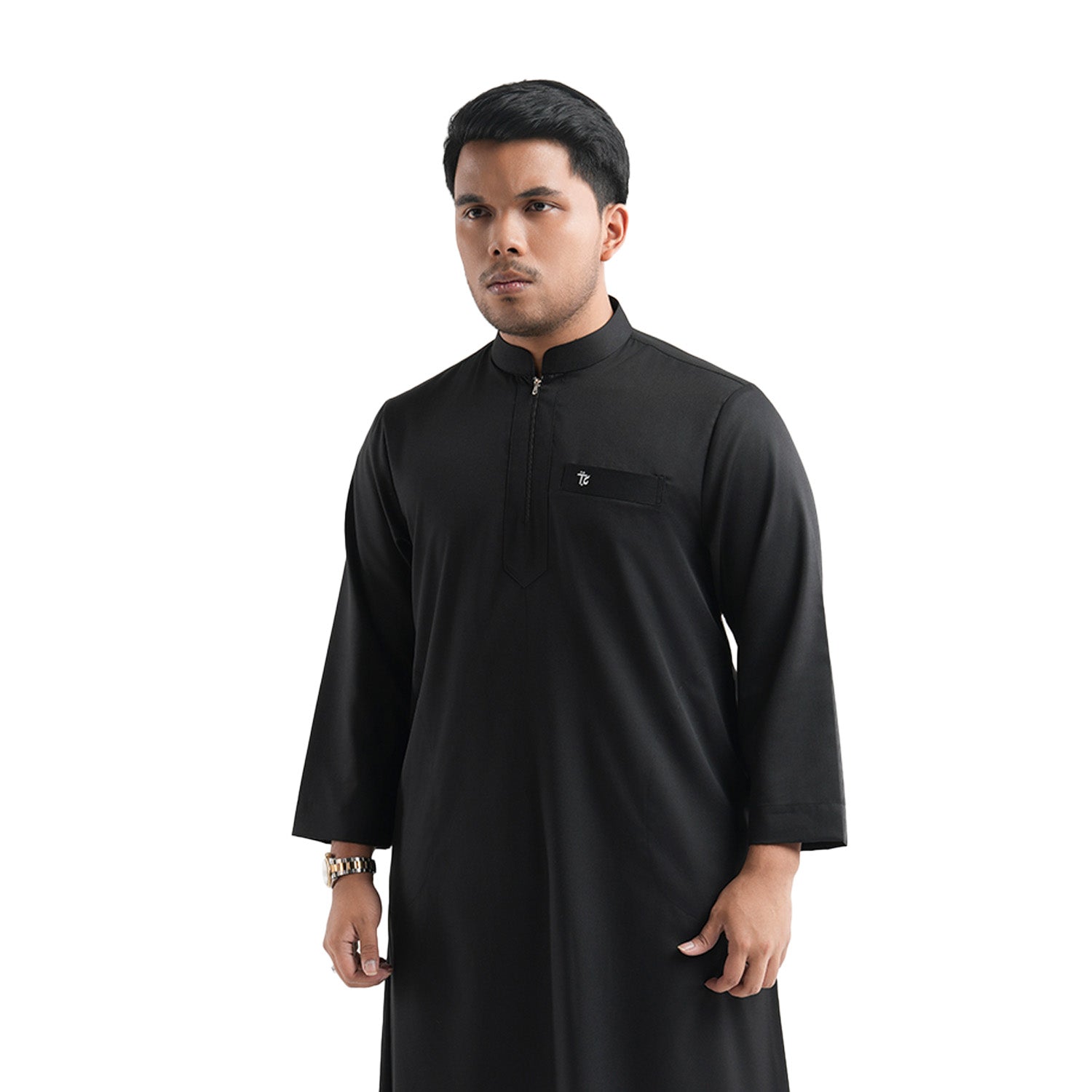 Shams - Jubah/Gamis Pria Zipper Katun Toyobo - Black