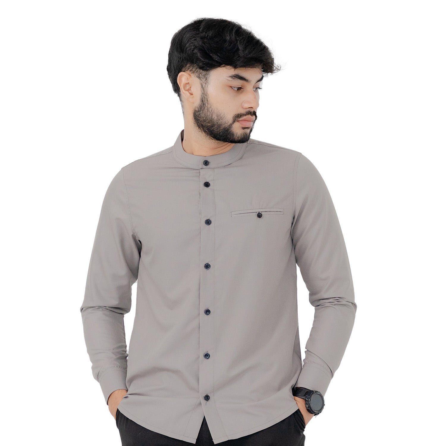 Tharwa - Koko Pria Kancing Katun Superfine - Grey